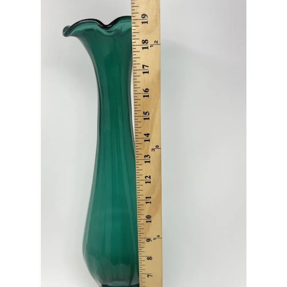 Empoli Fiorentina Glass Vintage MCM Green Turquoise Swung Floor Vase 19” Italian